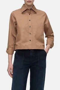 CLOSED Poplin Shirt Blouse Size M ? Short Cropped Biscotti Brown Orig $235 - Picture 1 of 8