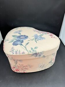 Vintage Heart Shaped Box Pink Floral Print Padded Lid Storage Container 