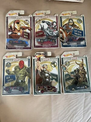 HOT WHEELS 2018 MARVEL SET #1-6 NEW IN PACKAGE Iron Man Thor Loki Ultron Cpt Am. - Image 1 of 4