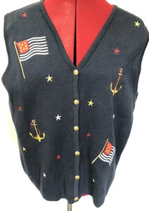 CROFT & BARROW Patriotic American Flag Blue Nautical Knit Sweater Vest Sz XL-310 - Picture 1 of 8