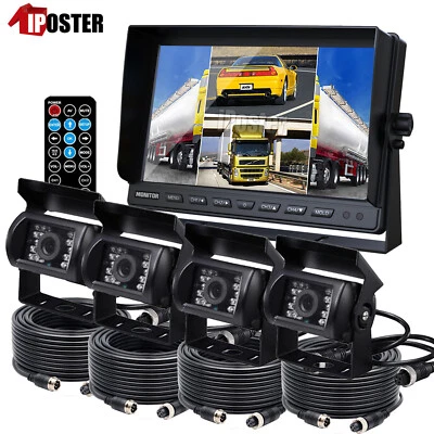 9" Quad Monitor with DVR SD 4ch Video Recording+4x Reversing CCD Camera - Image 1 of 4