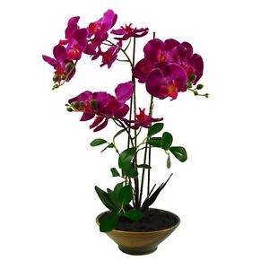 Artificial Orchid Glazed Planter Dark Pink Glazed Planter 65cm