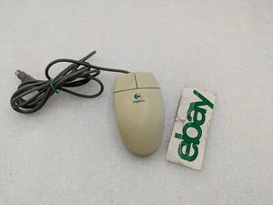 White Dell Logitech 2-Button Mechanical Ball Mouse PS/2 PN: M-S34 Vintage - Bild 1 von 6