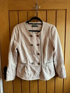 MINT VELVET Jacket Baby Pink Size 12 Zip Biker Smart Button Up Shell Jacquard - Picture 1 of 6