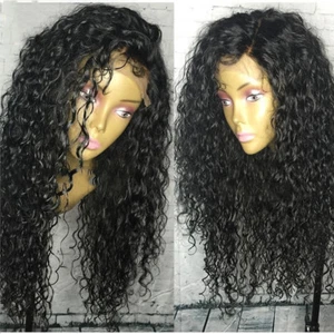 180% Density Black Synthetic Lace Front Wigs Long Loose Curly Wave Black Women - Picture 1 of 10