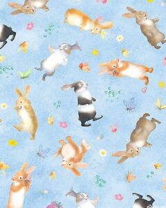 Honey Bunny  Animals Cotton Fabric Michael Miller Blue  By the Yard 