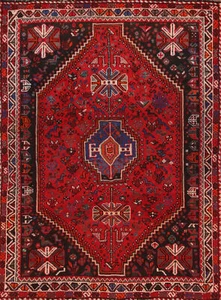 Rot/Elfenbein Vintage Wolle Tiere Traditioneller Teppich 4x5 Fuß Handarbeit Carpet - Bild 1 von 19