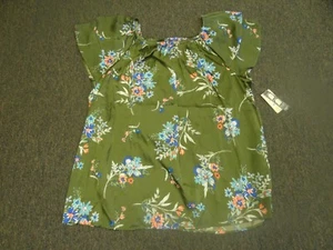 MUJER TALLA 1X BLUSA FLORAL VERDE DE TERRA & SKY **NUEVA CON ETIQUETAS** - Imagen 1 de 3