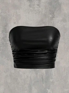 Shein Ezear Damen gerafftes trägerloses schwarzes Slim Fit Top Large - Bild 1 von 1