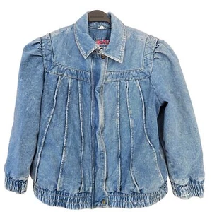 P.S. Gitano Vintage Women Heavy Denim Jean Jacket Bomber Zip L/XL Blue 80s 90s - Picture 1 of 9
