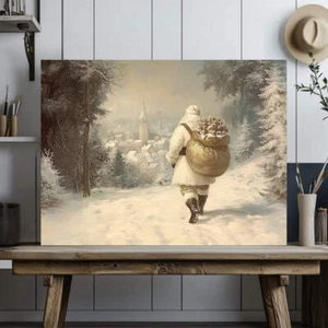 Santa Claus Canvas Print – Serene Snowy Forest with Gifts, Holiday Season Art - Picture 1 of 18