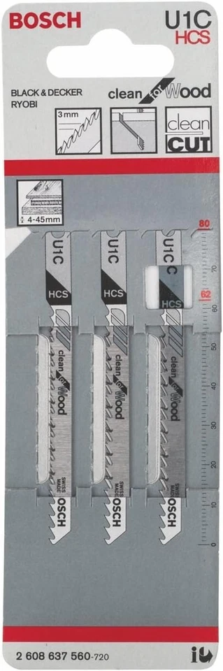 Original Bosch Professional Jigsaw blade U 1 C 3 pack Clean Wood 2608637560 - Image 1 of 1