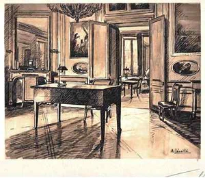 BURO de NAPOLÉON et SALLE de TOPOGRAPHIE - André LÉVEILLÉ 1925 signé au crayon - Picture 1 of 1