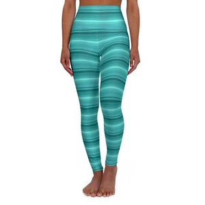 Leggings Yoga Vita Alta Fitness | Righe in Teal e Turchese (MJ-495) - Foto 1 di 25