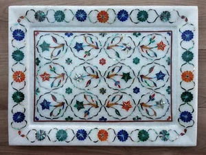 Serving tray marble stone 9" x 12" pietra dura gemstone inlay work Platter Gift - Picture 1 of 9