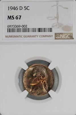 1946 D Jefferson Nickel NGC MS67 Gold Tone *DoubleJCoins* JL1100-204 - Image 1 of 2
