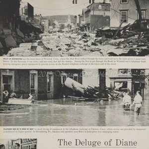 1955 Hurricane Diane Winsted CT Stroudsberg PA photo Bell Telephone vintage ad - Picture 1 of 12