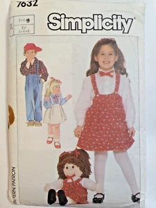 Dress Skirt Shirt & Doll Clothes Girls 3 4 Simplicity 7632 Sewing Pattern VTG - Picture 1 of 10