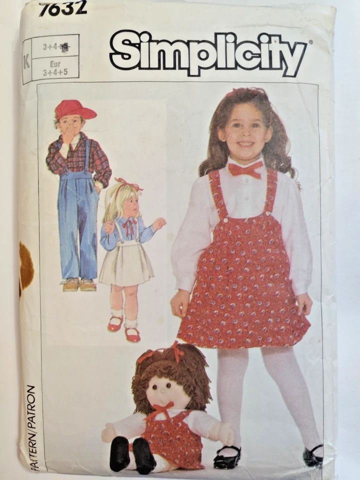 Dress Skirt Shirt & Doll Clothes Girls 3 4 Simplicity 7632 Sewing Pattern VTG - Image 1 of 4