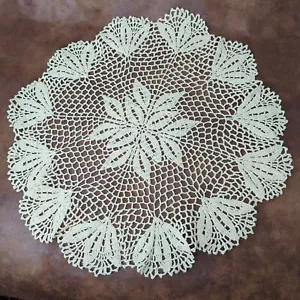 Large Vintage Beige Table Doily Doilies Crocheted 19 Inches Round - Picture 1 of 4