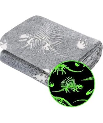 Manta que brilla en la oscuridad manta de dinosaurio para niños niños suave cálida 60x80 Foto 1 de 4