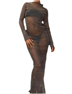 Новый с Ярлыками Nasty Gal женщин размер 8 блестящий рыболовная сеть макси клуб платье сетки чистый длинный - Изображение 1 из 4