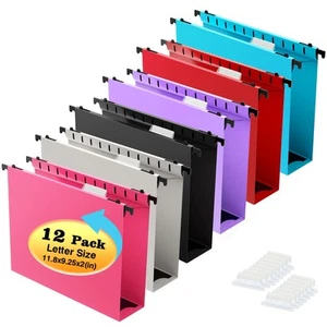 Extra Capacity Plastic Hanging File Folder,12 Pack Reinforced Hang Folders Le... - Picture 1 of 6