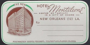 New Hotel Monteleone New Orleans Louisiana Vintage Luggage Label - Picture 1 of 2