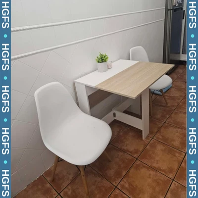 Oak Drop Leaf Dining Table Modern Breakfast Kitchen White Small Folding Desk - Image 1 of 4