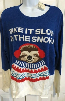 NUEVO CON ETIQUETAS Dividido H&M Mujeres LG Take It Slow In The Snow Perezoso Suéter Feo Navidad Foto 1 de 4