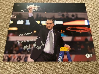 FOTO RARA FIRMADA POR EL ENTRENADOR K 11x14 duque baloncesto mike krzyzewski beckett certificado de autenticidad 🏀 Foto 1 de 3