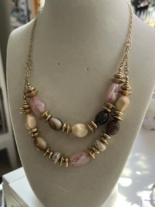 Vintage Chunky Acrylic Gold Pink statement Necklace 18” - Picture 1 of 5