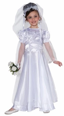 Child Bride Costume Dress Veil Little Girl Wedding Costume Kids Princess Dress - Image 1 of 2