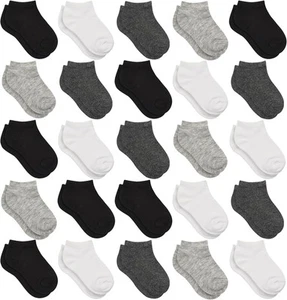 Kids Socks - 25 Pairs Toddler Ankle 2-4T, #1 Black+white+grey+darkgrey 25pk - Picture 1 of 7