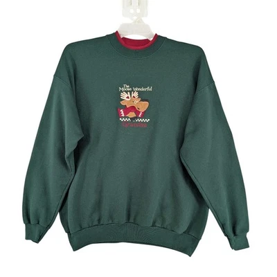 Moletom Vintage Vovó Alce Verde Gola Redonda Manga Longa Tamanho Grande - Imagem 1 de 4