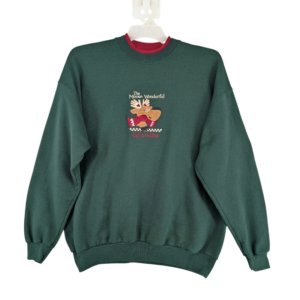 Sudadera Vintage Abuela Alce Verde Cuello Redondo Manga Larga Talla Grande Foto 1 de 4