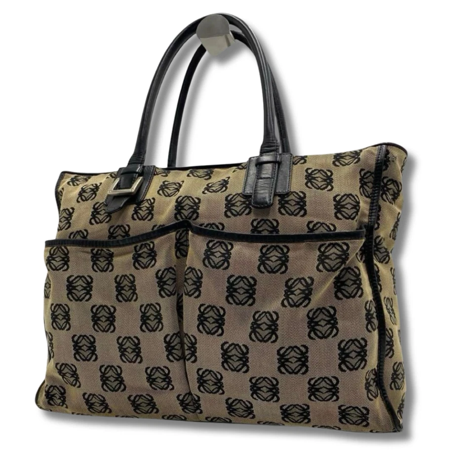 Bolso de Mano LOEWE Anagrama Repetición Beige Lona Nylon Cuero 35.5×27×8.5cm NNCn44 Foto 1 de 4