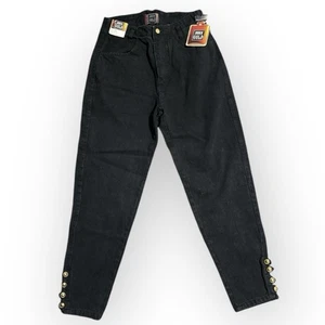 1980’s Jordache Gold Black High Waisted Black Jeans with Button Ankle, 28” - Picture 1 of 10