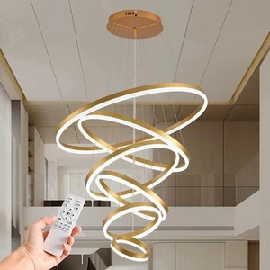 Modern 6-Ring Gold LED Chandelier, Smart Remote-Controlled - Picture 1 of 5