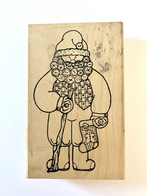 Rubber Stamp DIANNA MARCUM Wood Mount Large BUTTON CLAUSE Santa Stamp Used 5.5” - Изображение 1 из 4