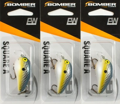 (LOT OF 3) BOMBER SQUARE A CRANKBAIT 1/4OZ B04SLFS FOXY SHAD BM5208 - Image 1 of 2
