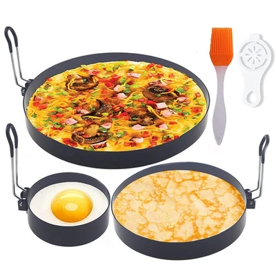 WOWITIS 8" Omelette Ring,6" Pancake Ring,4" Griddle Egg Ring,Non-stick Stainless Stee...