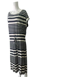 Kin T-Shirt Kleid Größe 18 Damen EU46 Weiß & Navy Gestreift Kurzarm Stretch - Bild 1 von 11