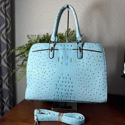 Dasein Turquoise Handbag Tote Bag Hobo Top Handle Satchel Purse Ostrich 14x10 - Image 1 of 4