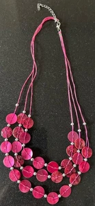 Pink Necklace Multi Strand Threads w/ Shell Coins Statement Excellent Cond - Picture 1 of 8