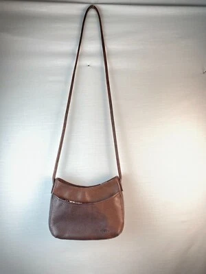 Fossil Leather Crossover Small Handbag Key Charm Brown Pebbled Minimalist Vtg - Image 1 of 4