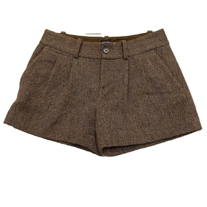 Ralph Lauren Rugby Pleated Shorts Women's 4 Brown Wool Alpaca Herringbone - Picture 1 of 11