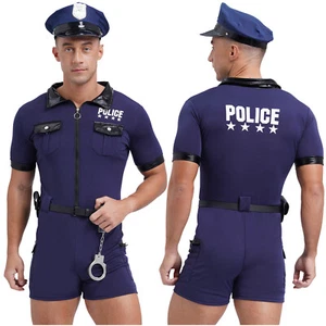 Mens Policeman Professional Cop Hat Outfits Halloween With Belt Police Costume - Picture 1 of 17