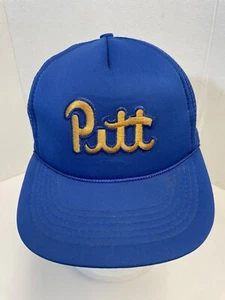 Vintage Pitt University SnapBack Trucker Hat Cap Mesh Back SpellOut Patch - Blue - Picture 1 of 4