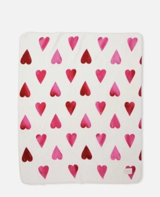 Victoria's Secret Pink White Pink & Red Hearts Sherpa Blanket HTF 60" x 50"   - Image 1 of 3
